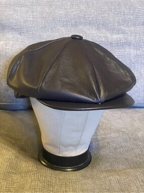 Vintage Capas Lambskin Brown Leather Ivy Snap Newsboys Cap Size XL *Made in USA